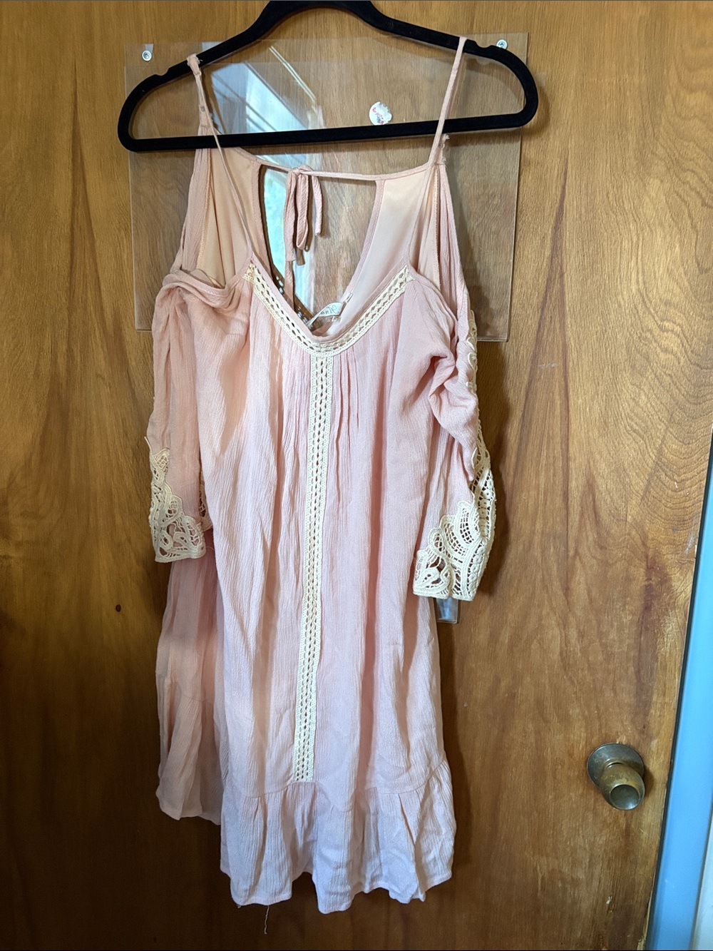 Andree by Unit Boho Blush Pink Cold-Shoulder Dress with Lace Trim